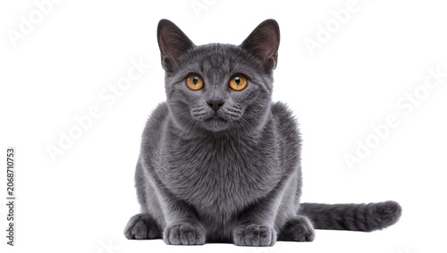Canvas-taulu Gray cat with bright yellow eyes sitting and looking forward