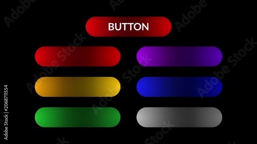 Rounded glowing gradient buttons. Multiple colors. Loop.