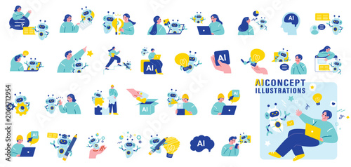 Obraz na plátně AIを活用する人々のイラスト