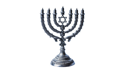 Ornate silver menorah with Star of David emblem