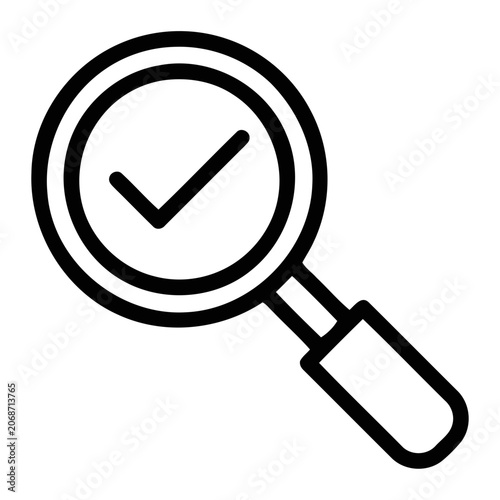 Magnifying glass icon with a checkmark symbol representing verification or search results magnifying verification validate research analysis interface investigation inspection identify