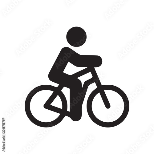 Person riding mountain bike bicycle cyclist icon with transport transportation activity recreation exercise movement mountain lifestyle pictogram monochrome minimalist silhouette training