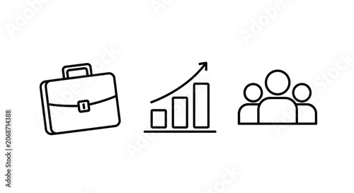 Konstfotografi Briefcase Bar Graph And People Icons Flat Line Art