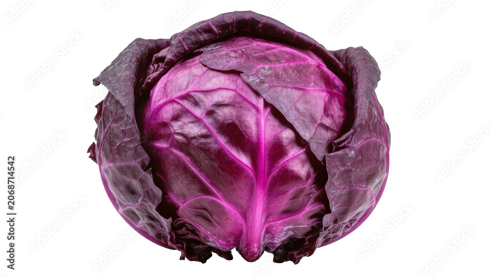 Obraz premium Whole red cabbage with vibrant purple leaves and visible veins