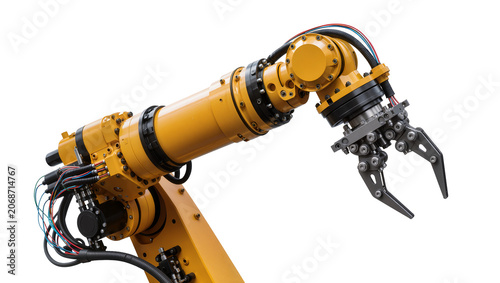 Tableau sur toile Yellow industrial robotic arm with gripper