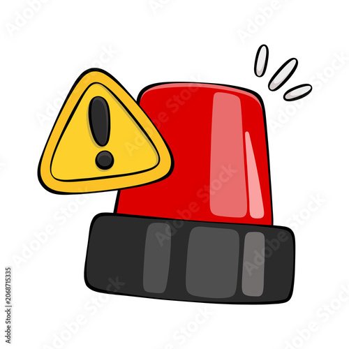 фотографія Cartoon red emergency siren flasher light with yellow exclamation mark warning t