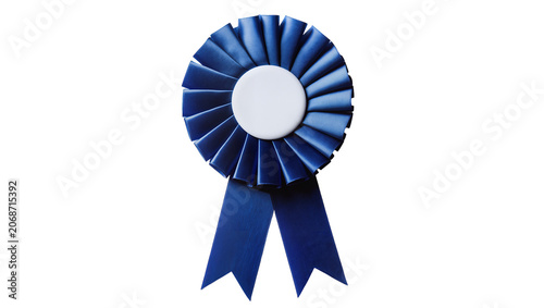 Fotografie Blue rosette ribbon award with white center and streamers