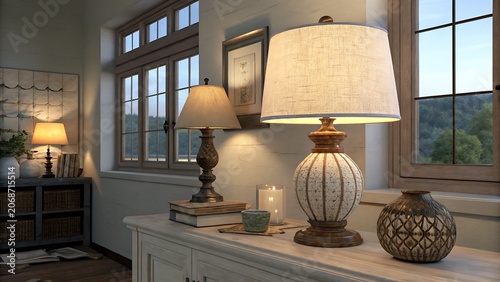 Cozy Living Room Interior with Table Lamps and Natural Lighting in Modern Home