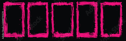 Foto Set of five grunge rectangular frames in bright pink color, distressed paint tex