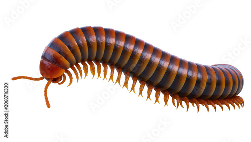 Fotografie Orange and black segmented millipede with many legs