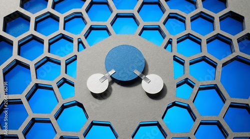 Futuristic Hydrogen Fuel Cell Concept with Water Molecule and Hexagonal Grid