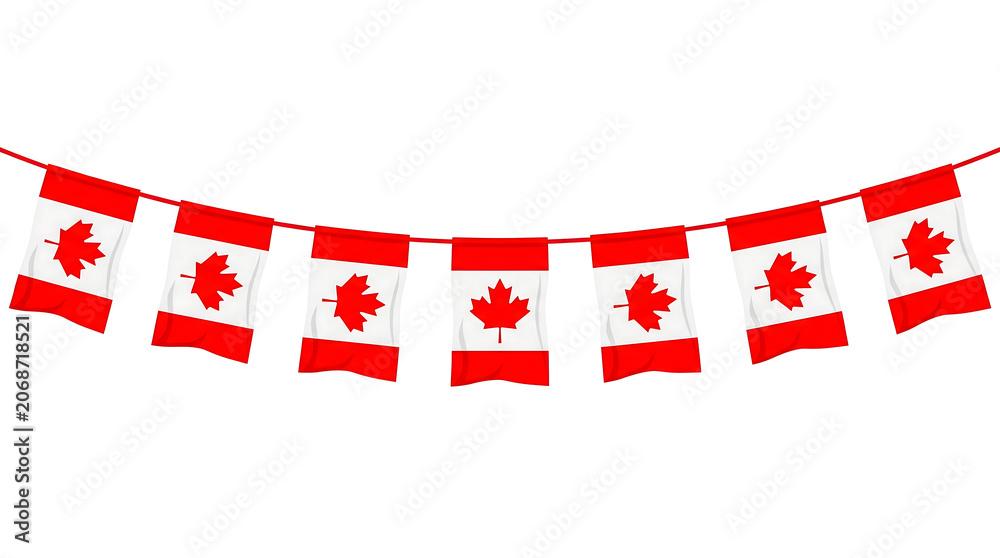 Obraz premium Canadian flags, red and white bunting, Canada day decorations, patriotic garland