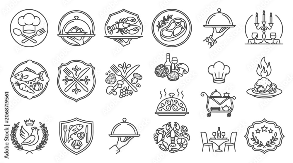 Fototapeta premium Set of vintage culinary and food restaurant logos, badges, and vector icons for menu design