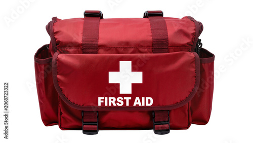 Red First Aid Kit Bag with White Cross Symbol