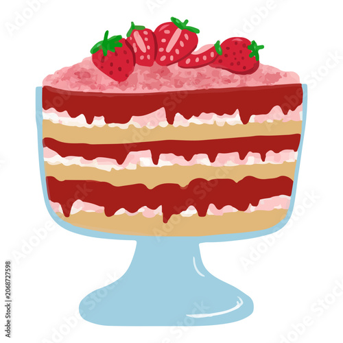 Картината върху платно Strawberry Trifle Cake Stand Flat Illustration for Sweet Food and Dessert