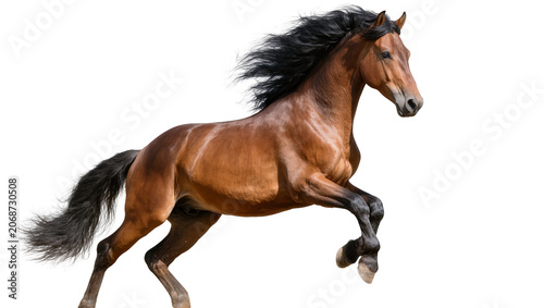 Photos Brown horse with black mane and tail galloping dynamically