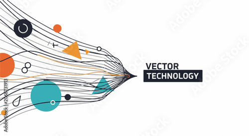 A vector graphic illustration of technology with lines and shapes