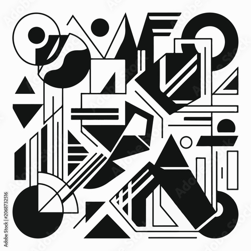 A black and white abstract composition of geometric shapes (4)