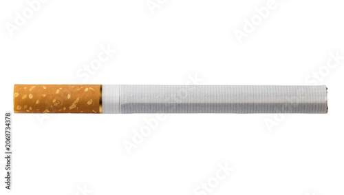 Photos Single cigarette with brown filter and white paper wrapper