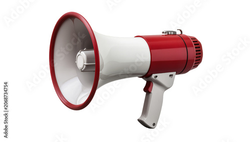Cuadro en lienzo Red and white megaphone with grey handle and red rim