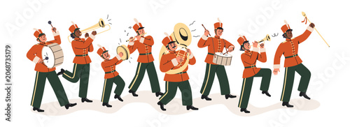 Fotografía Marching band playing music instruments, walking