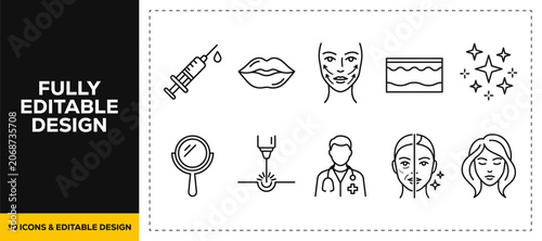 Fotografie flat vector illustration line art icon bundle set design about plastic surgery c