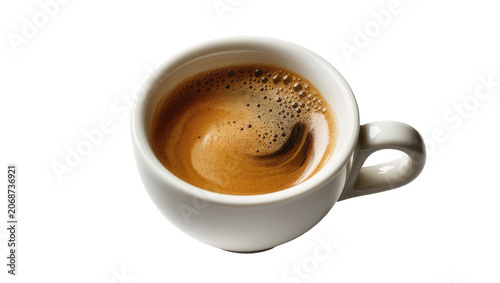 White cup of hot espresso coffee with crema