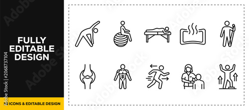 Canvas Print flat vector illustration line art icon bundle set design showing physiotherapy r