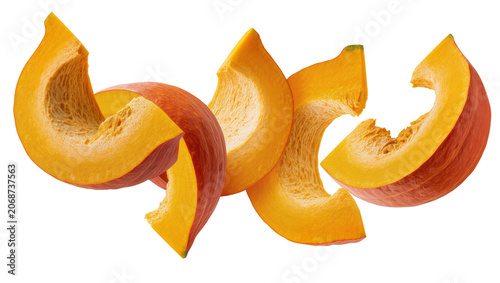 Cuadro en lienzo Orange pumpkin slices with seeds and fibrous texture