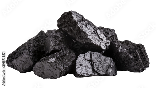 Tableau sur toile Pile of rough black coal chunks with shiny facets