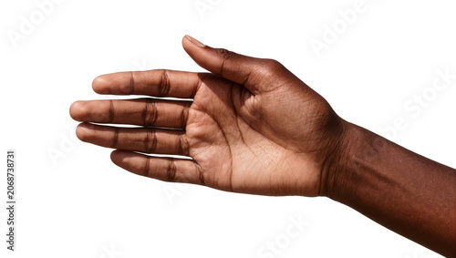 Fotografie Dark skinned hand palm open fingers spread