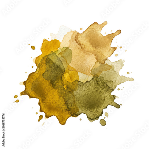 Mustard Gold and Olive Green Watercolor Splash in Fall Colors for Elegant Abstract Design