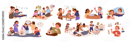 Quadro su tela Children in Montessori school set