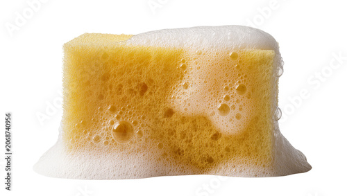 Obraz na płótnie Yellow sponge with abundant white foam and bubbles