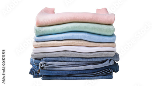Canvastavla Stack of folded pastel colored sweaters and denim jeans