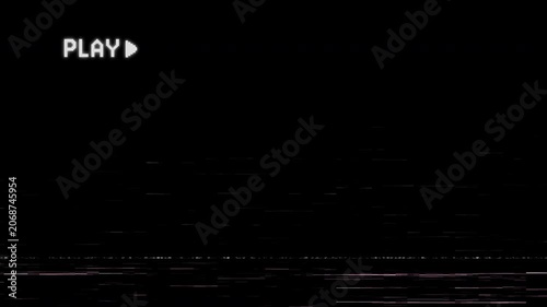 Retro vhs play overlay with analog glitch, scanlines, and video noise texture