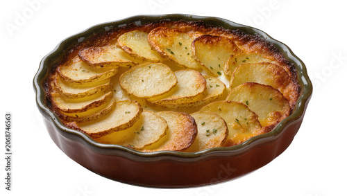 Foto Scalloped Potatoes Gratin in Brown Dish