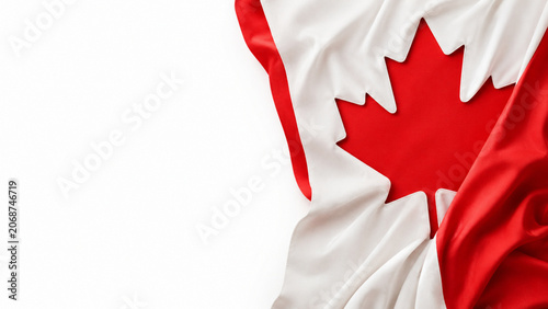 Layered red and white fabric panels forming abstract Canadian flag