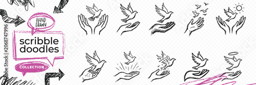 Photos Hand drawn vintage black ink scribble doodle vector set of esoteric mystic magic