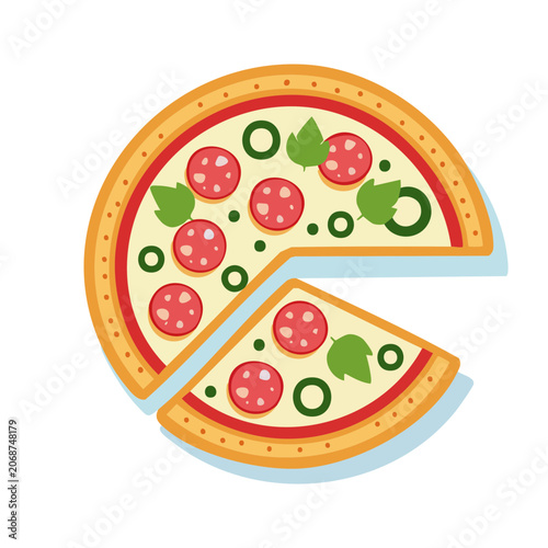 Flat design pizza slice with pepperoni and green peppers