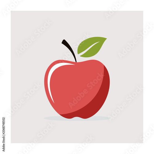 Red Apple Icon with Green Leaf