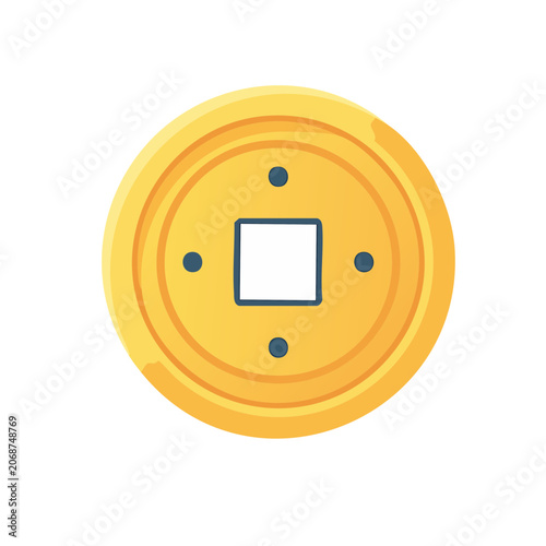 Yellow coin with square hole and dots icon