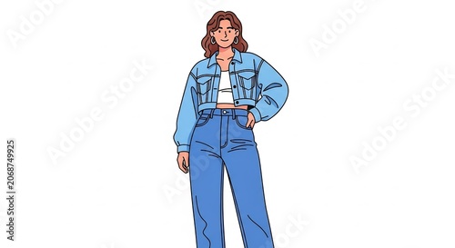 Style of a confident woman in a denim outfit and gold earrings