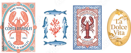 La Dolce Vita Vintage Italian Stamps Collection | Amalfi Coast Mediterranean Travel Illustrations