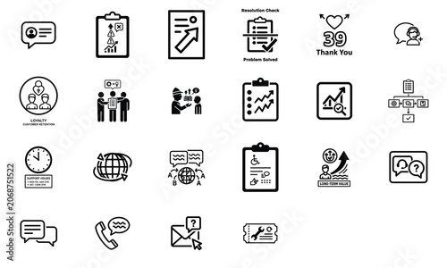Professional business communication and management icon set including charts and feedback with business communication management feedback planning