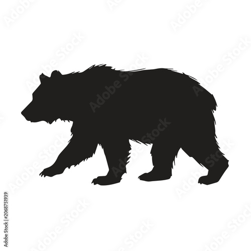 Tableau sur toile Minimalist black silhouette of a walking grizzly bear with silhouette, wildlife