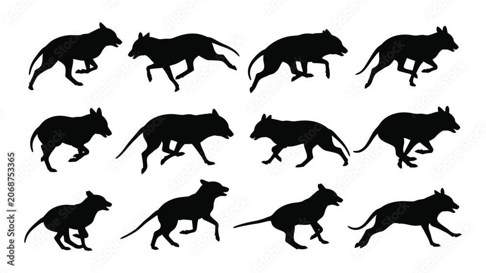 Obraz premium Black panther silhouettes running in different poses