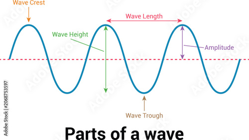 Canvastavla Parts of a Wave Diagram Showing Crest Trough Amplitude Wavelength and Wave Heigh