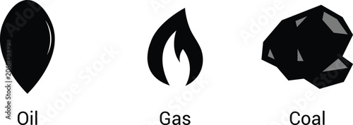 Schilderij op canvas Oil Gas and Coal Fossil Fuel Energy Icons Set Vector Illustration
