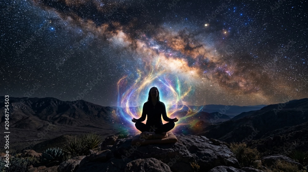 Fototapeta premium man in the night yoga in the mountains